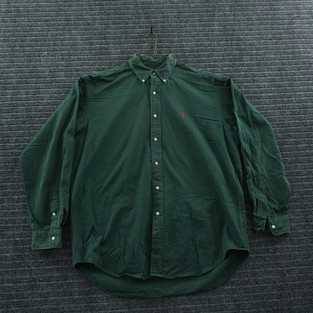 Vintage Polo Ralph Lauren Button Down Shirt L Green Blaire Cotton Long Sleeve